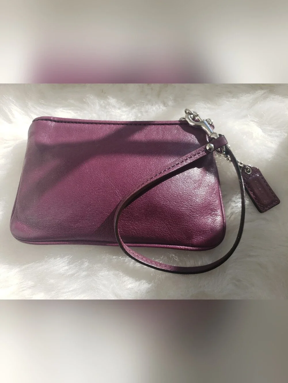 Vintage Coach Pleated Leather Wristlet Plum Purple-Silver Logo Y2K